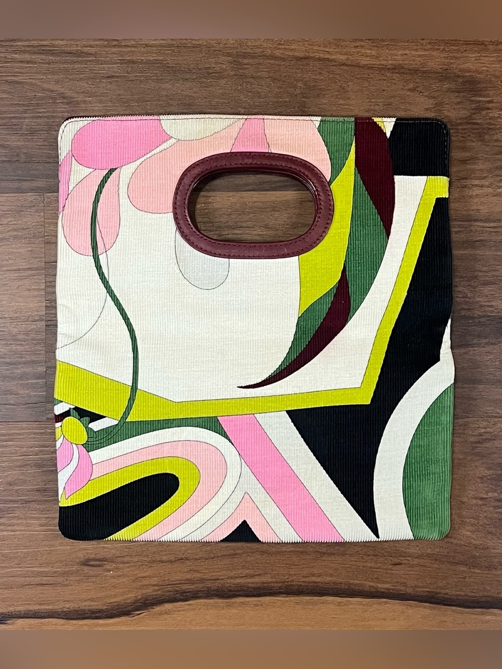 Emilio Pucci multicolor abstract print corduroy fold over handbag/clutch